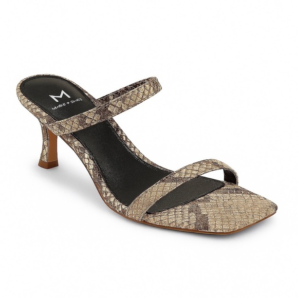 New Marc Fisher Snakeskin Kitten Heel Sandals Open Toe Shoes Resortwear 9.5M - Picture 1 of 5